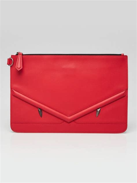 FENDI face clutch bag 7N0078 red leather men's.